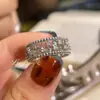 Anillo Nuevo Cepillado, Completo de Diamantes Retro, Gama Alta, Lujo Ligero, Encaje de Perlas, Anillo de Bambú, Anillo para Mujer Estilo Mid-Century