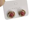 Aretes de Circonita Rosa Dulce y Fresca 2023 Nuevo Estilo Popular Moda de Alta Gama Aretes de Tuerca con Forma de Corazón Enroscados para el Cartílago