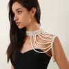 Corrente de ombro com borla de pérola artificial multicamadas, corrente para o corpo no peito, moda europeia e americana, temperamento, corrente de ombro para combinar com vestido