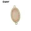 WT-C334 Colgante Exquisito Oval de Piedra Preciosa de Color Amatista Destello Piedra de Cuarzo Rosa Borde de Circonita