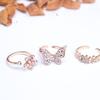 D050 Tendência de flor coreana cor personalizada luxo leve abertura ajustável anel borboleta anel de três peças feminino