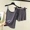 Nuevo conjunto de pijama de algodón modal fino de verano, camisola de cuello en V y shorts conjunto de dos piezas para casa