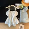 Camisola Bordada Floral Holgada con Cuello en V Estilo Vacacional para Mujer, Moda Verano 2026, Top Elegante Plisado con Caída