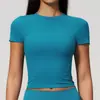 Roupa de Yoga Altamente Elástica e Respirável Manga Curta Justa Modeladora Secagem Rápida Esportiva Lazer Fitness Pilates Treinamento Camiseta 9616