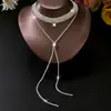Exquisita y de Alta Gama Cadena para Clavícula Larga con Borlas Súper Brillantes de Diamantes Completos y Múltiples Filas de Pedrería para Mujer, Collar con Cadena para el Pecho de Diseño Lujoso