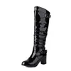 Botas de talla grande para comercio exterior transfronterizo 32-43, hebilla de cinturón, punta redonda, tacón grueso, botas de tubo alto para mujer C32