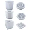 Molde de Resina de Cristal DIY Amapola Redondo Cuadrado Hexagonal Portalápices Maceta para Suculentas Molde de Silicona