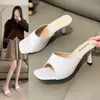 Pantuflas de Tacón Alto de Piel Suave para Mujer, Nuevo Modelo 2025, Sandalias de Exterior Modernas y Elegantes, Plataforma Impermeable Versátil, Tacón Delgado, Pantuflas de Una Correa