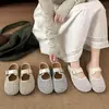 Zapatos de mujer talla grande 35-40, pantuflas tejidas huecas tipo Mary Jane de punta cerrada para mujer 2025, sandalias tipo mula perezosa de una tira