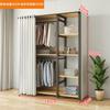 Guarda-roupa Simples para Uso Doméstico no Quarto, Guarda-roupa de Tecido com Combinação de Aço e Madeira, Guarda-roupa de Metal para Pendurar, Guarda-roupa Moderno para Pendurar Completo para Quarto de Aluguel