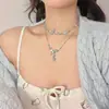 Colar Borboleta Azul Dupla Camada Moda Doce Nicho Versátil Temperamento Luxo Leve Simples