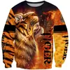 Nuevo suéter cruzado para hombre de otoño e invierno 2024, camiseta top de cuello redondo moderna, estampado digital 3D de tigre león street