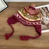 Gorro de Lana Tejido Jacquard Retro Fair Isle con Orejeras para Mujer, Gorro de Invierno Cálido Tejido, Estilo Aviador con Orejeras Trenzadas, Gorro Lei Feng