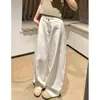 Calça Branca com Barra Curva para Mulheres, Novo Estilo Primavera 2026, Tamanho Grande, Calça Emagrecedora para Meninas Cheinhas, Estilo Coreano, Calça Relaxada de Perna Larga