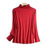 Camisa básica de seda morera para mujer, de otoño e invierno, de punto, de manga larga, transpirable, con cuello medio alto y arrugado.
