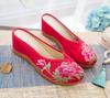 Zapatillas de tacón alto con diamantes de imitación para mujer, zapatos de tela de verano, lino bordado, estilo étnico, sandalias para exteriores
