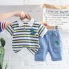 Roupas de Verão para Bebê Menino 2025 Novo Estilo Menino Gola Reversível Estilo Coreano Terno Infantil Algodão Desenho Animado Manga Curta Roupas Infantis Pequenas e Médias Tendência Atacado