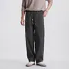 Pantalones casuales de pierna ancha con cordón y cuentas de algodón puro para hombre, otoño, corte holgado con costuras laterales, pantalones rectos simples y versátiles