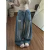 Jeans de Moda Bordados con Cachorro de Dibujos Animados Americanos para Mujer, Nuevos de Otoño 2026 de Cintura Alta, Adelgazantes, Pierna Ancha, Rectos