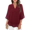 2025 Transfronterizo Amazon Casual Verano Nuevo Top de Mujer Europeo y Americano con Mangas de Pétalo Holgado Cuello en V Camisa de Gasa