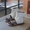 Sandalias Romanas de Caña Alta sin Cierre Estilo Retro Francés para Niñas, Nuevas de Moda Verano 2026 Sandalias Abiertas Estilo Bota para Niños
