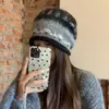 Gorro de Punto Holgado Estilo Fair Isle con Borde Enrollado para Mujer, Otoño e Invierno Vintage, Adelgazante de Rostro, Gorro Turbante Pequeño, Circunferencia de Cabeza Grande, Gorro Caliente para el Frío