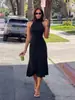 Ropa de mujer transfronteriza europea y americana, más vendida en Amazon, vestido largo de color liso sin mangas con cuello halter y espalda descubierta, vestido sexy y elegante que ciñe la cintura