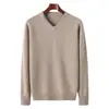 Nuevo Suéter Grueso de Lana Pura con Cuello en V Holgado para Hombre Otoño/Invierno 2024 Camisa Base de Punto Sólido Color Casual de Negocios