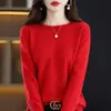 Suéter 100% Lã Pura para Mulheres, Novo Estilo Outono e Inverno, Cor Sólida, Suéter de Tricô Simples Pulôver, Top Base Soltinho, Versátil