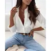 Comercio Exterior Ebay Transfronterizo Verano 2026 Nuevo Estilo Sencilla de Color Sólido Cuello en V Manga Larga Camisa para Mujer, Blusa Holgada de Moda