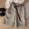 ¡Producto Original Recomendado! ¡Súper Cómodo! Shorts de Traje de Pierna Ancha para Mujer, Estilo Old Money con Espiga de Lino, Shorts de Verano de Cintura Alta