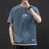 Camiseta de manga corta para hombre para verano, marca de moda estilo japonés, falso dos piezas, casual, holgada, hombros caídos, top de media manga