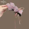 Laço de fita de tule com glitter de bolinhas rosa e roxo, presilha tipo banana 2026, acessório de cabelo para coque na nuca de menina, presilha vertical
