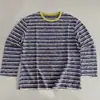 Camiseta de otoño nueva, casual, de rayas, manga larga, tridimensional, para mujer, cuello redondo, bloqueo de color, versátil, corte holgado, top adelgazante