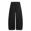 Vibe Street Style Americano Silhueta Sabre Calças Masculinas Casuais Bolso Plissado Design Cor Sólida Soltas de Perna Larga