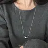 Collar de Cadena Deslizante con Bola Redonda de Plata de Ley S925 para Mujer, Nicho de Alta Gama, Lujo Accesible, Elegante, Versátil Cadena para Suéter, Nuevo Producto de Moda