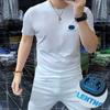 Camiseta Elegante Moderna Fina Slim Moda Masculina Algodão Mercerizado Gola Redonda Manga Curta Primavera e Verão Nova Letras de Indústria Pesada