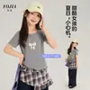 Camiseta de Manga Curta para Meninas YOJIA Verão 2026 Nova Estilosa Slim-Fit Roupa Infantil Top de Meia-Manga Top de Verão Infantil