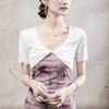 Top Corto de Encaje con Diseño Torcido de Cuello en V para Mujer, Vestido de Manga Corta con Color Puro de Moda, Camisa Elegante para Mujer