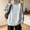 Chaqueta deportiva para hombre, sudadera de cárdigan gruesa de tres rayas, estilo deconstruido de otoño, chaqueta retro con cuello alto, estilo americano de peso pesado