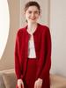 Nuevo cárdigan de cachemira pura para otoño e invierno, suéter holgado de cuello redondo para mujer, chaqueta de punto gruesa roja corta