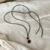 Colar com pingente de pentagrama colorido com corrente de puxar de cordão encerado, toque de luxo leve e de alta qualidade, corrente para moletom de outono e inverno, acessório de corrente longa para suéter