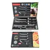 Juego de Cuchillos de Cocina Listos para Usar Patrón de Ola Herradura Negra Juego de Seis Piezas Cuchillo de Cocina de Acero Inoxidable Cuchillo para Rebanar