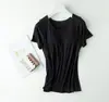 Camiseta de Manga Corta con Cuello Redondo y Sujetador Incorporado para Mujer, Camiseta Base de Manga Media Integrada para Ropa Interior, Dropshipping Primavera y Verano
