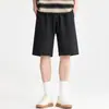 Shorts de Algodão Lavado Estilo Americano Básico para Homens, Calças de Cinco Pontos Soltas de Verão com Cordão e Fendas Laterais, Calças Esportivas Casuais