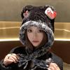 Chapéu Fofo Estilo Lei Feng para Cachorros com Laço e Orelhas de Urso para Mulheres, Faz o Rosto Parecer Menor, Doce e Aconchegante, Chapéu Gorro Quente e Espessado