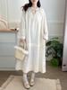 Vestido Branco Novo de Primavera para Mulheres, Artístico, Fresco, Gola Redonda, Bordado, Sobreposto, Corte Amplo, Tamanho Plus, Vestido Midi