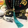 Venta Directa de Fábrica Colgante de Borla de Trébol de Cuatro Hojas Cloisonné Estilo Chino Hanfu Botón a Presión Línea Fina Borla Vertical Accesorio