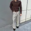 Pantalones de pierna ancha acampanados con botones y pliegues de composite de pata de gallo para hombre, estilo old money, corte limpio, pantalones casuales versátiles para ir al trabajo