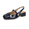 Zapatos de estudiante para mujer, punta cuadrada, talla grande, tacón medio, talla 35-48, punta cerrada, sandalias destalonadas, dropshipping transfronterizo AliExpress